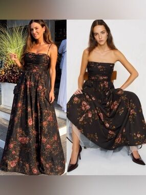 NEW Reformation Kastoria Maxi Dress Gown Ballad Black with Pink Floral Size 8
